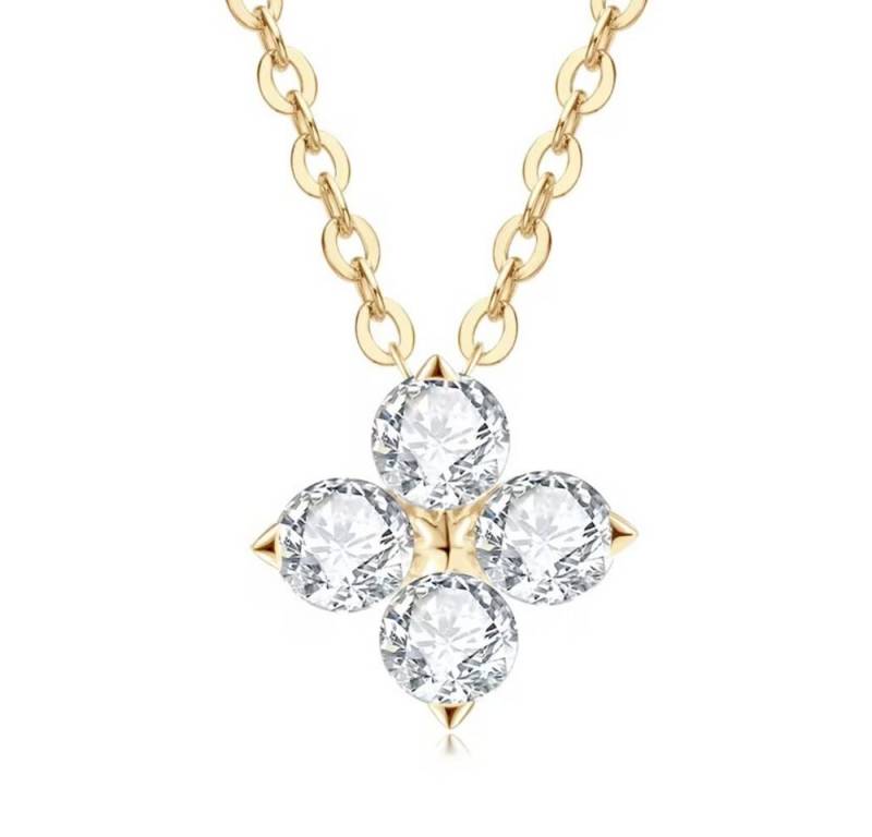 ROUGEMONT Silberkette Moissanit Kleeblatt Halskette 925 Silber 18K Weißgold/Gelbgold, Echtschmuck mit Echtheitszertifikat von ROUGEMONT