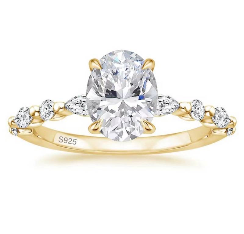 ROUGEMONT Solitärring Extravaganter Moissanit Ring Oval Cut Damen Ring 925 Silber 18k Gold von ROUGEMONT