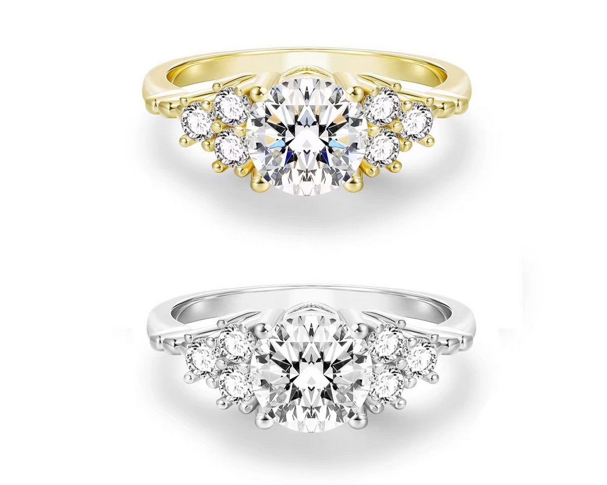 ROUGEMONT Solitärring Extravaganter Solitär Damen Ring Moissanit 925 Silber 18K Gold von ROUGEMONT