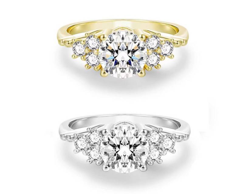 ROUGEMONT Solitärring Extravaganter Solitär Damen Ring Moissanit 925 Silber 18K Gold von ROUGEMONT