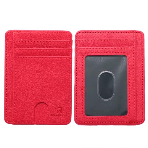 ROUGH FIT RFID-blockierendes Kreditkartenetui, minimalistische Ledergeldbörse, leichte Brieftasche für bis zu 7 Karten und Geldscheine, rot, 11 x 8 x 1.5 cm, Minimalistisch von ROUGH FIT