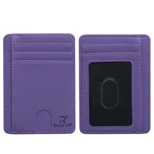 ROUGH FIT RFID-blockierendes Kreditkartenetui, minimalistische Ledergeldbörse, leichte Brieftasche für bis zu 7 Karten und Geldscheine, violett, 11 x 8 x 1.5 cm, Minimalistisch von ROUGH FIT