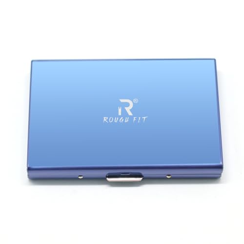 ROUGH FIT Visitenkartenetui Metall Edelstahl RFID Kartenhalter Slim Card Wallet Professionelles Kartenetui Geschenk für Männer Frauen, blau, Carry 9.8cm, Lässig, modern von ROUGH FIT