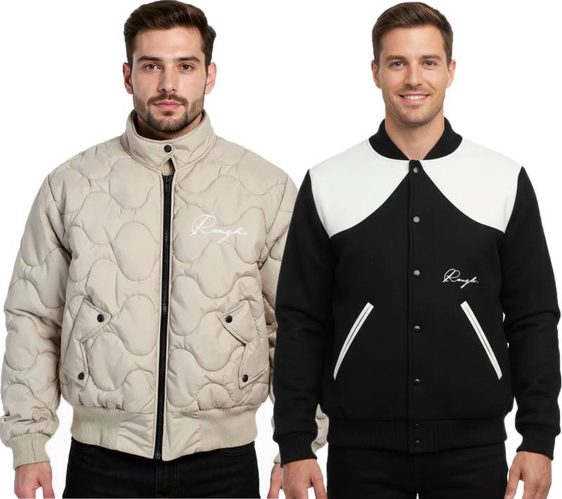 ROUGH. Herren Collegejacke oder Stepp-Jacke Übergangs-Jacke Freizeit Beige Stepp oder Schwarz/Weiß von ROUGH.