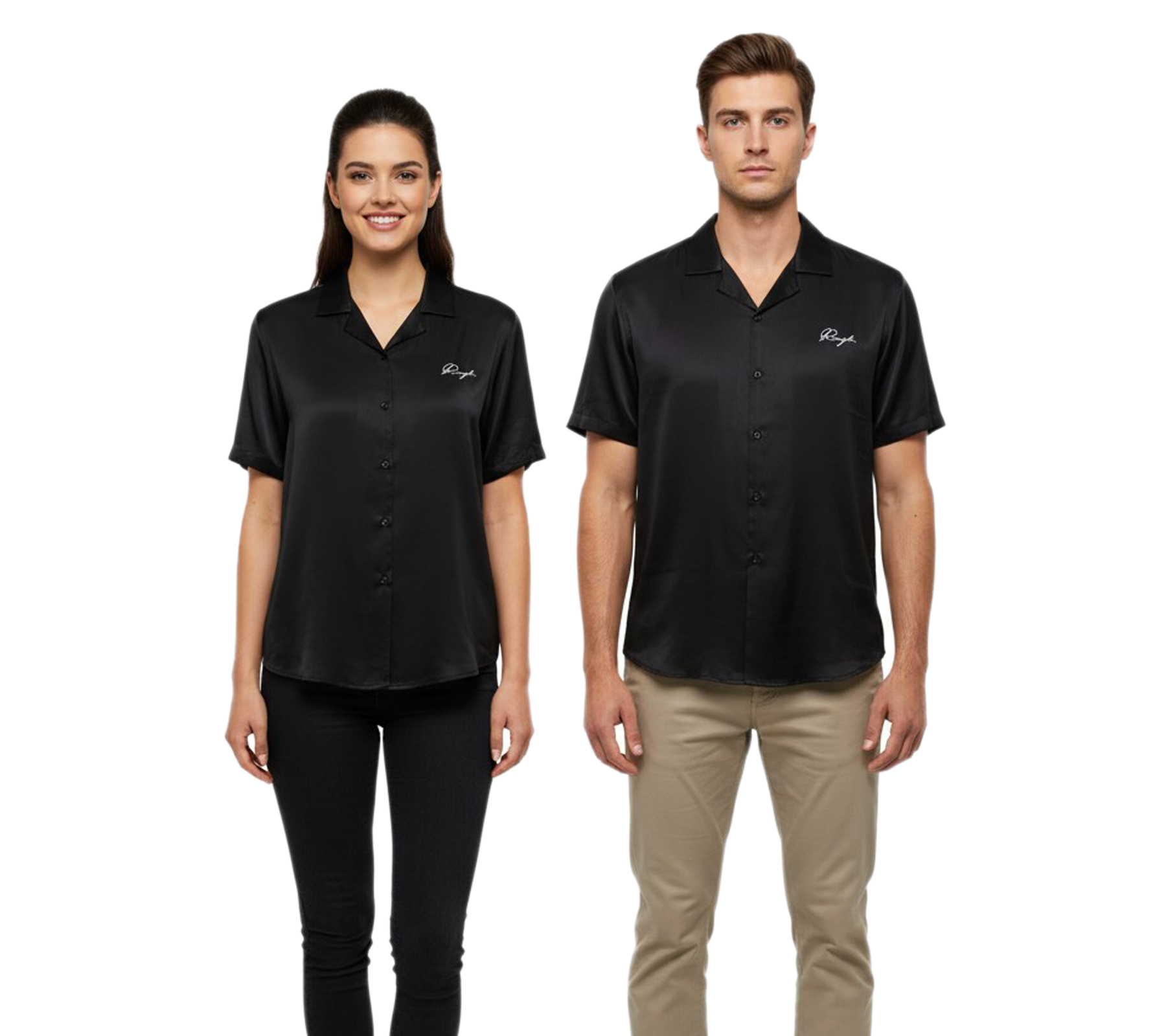 ROUGH. Silk-Hemd sytlisches Kurzarm-Hemd Flanellhemden Schwarz von ROUGH.