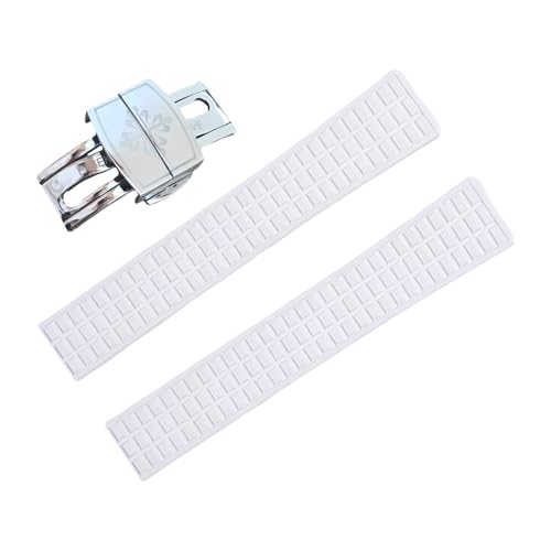 ROUHO 18mm wasserdichte Uhrband, Klappschnalle Frauen Gummi Uhr Armband für Patek Philippe Aquanaut 5067A-001-Weiß + Silber Schnalle von ROUHO