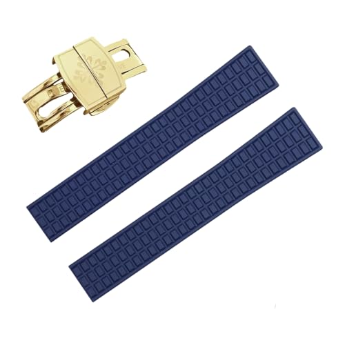 ROUHO 19mm Silikon Gummi Verstellbares Uhrenarmband, Herren Sportuhr Armband für Patek Philippe Aquanaut 5067A-001-Blau + Gold Schnalle von ROUHO