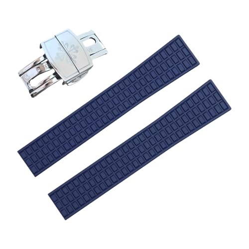 ROUHO 19mm Silikon Gummi Verstellbares Uhrenarmband, Herren Sportuhr Armband für Patek Philippe Aquanaut 5067A-001-Blau + Silber Schnalle von ROUHO