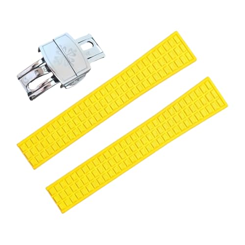 ROUHO 19mm Silikon Gummi Verstellbares Uhrenarmband, Herren Sportuhr Armband für Patek Philippe Aquanaut 5067A-001-Gelb + Silber Schnalle von ROUHO