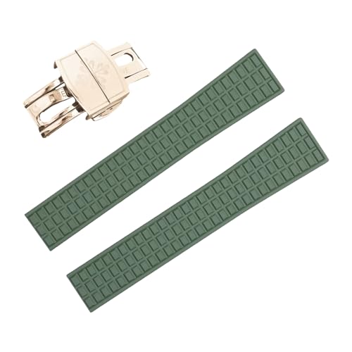 ROUHO 19mm Silikon Gummi Verstellbares Uhrenarmband, Herren Sportuhr Armband für Patek Philippe Aquanaut 5067A-001-Grün + Roségold Schnalle von ROUHO