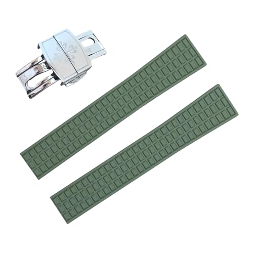 ROUHO 19mm Silikon Gummi Verstellbares Uhrenarmband, Herren Sportuhr Armband für Patek Philippe Aquanaut 5067A-001-Grün + Silber Schnalle von ROUHO