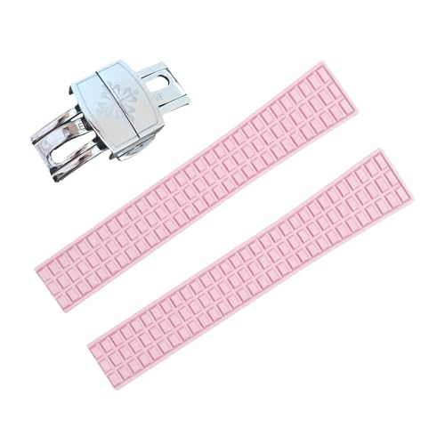 ROUHO 19mm Silikon Gummi Verstellbares Uhrenarmband, Herren Sportuhr Armband für Patek Philippe Aquanaut 5067A-001-Rosa + Silber Schnalle von ROUHO