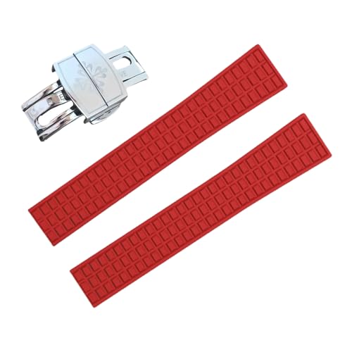 ROUHO 19mm Silikon Gummi Verstellbares Uhrenarmband, Herren Sportuhr Armband für Patek Philippe Aquanaut 5067A-001-Rot + Silber Schnalle von ROUHO