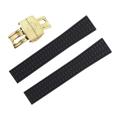 ROUHO 19mm Silikon Gummi Verstellbares Uhrenarmband, Herren Sportuhr Armband für Patek Philippe Aquanaut 5067A-001-Schwarz + Gold Schnalle von ROUHO