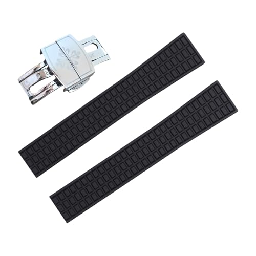 ROUHO 19mm Silikon Gummi Verstellbares Uhrenarmband, Herren Sportuhr Armband für Patek Philippe Aquanaut 5067A-001-Schwarz + Silber Schnalle von ROUHO