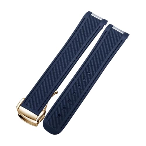 ROUHO 20mm Silikon Gummi Uhr Armband Ersatz Uhr Zubehör Uhrenarmband für Omega Seamaster 150-Blau + Gold Schnalle von ROUHO