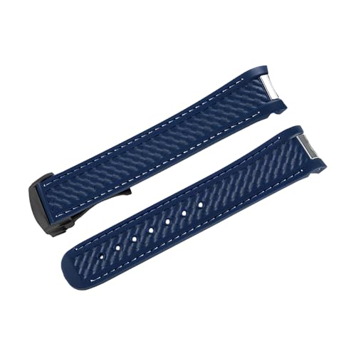 ROUHO 20mm Silikon Gummi Uhr Armband Ersatz Uhr Zubehör Uhrenarmband für Omega Seamaster 150-Blau Weiß + Schwarz Schnalle von ROUHO