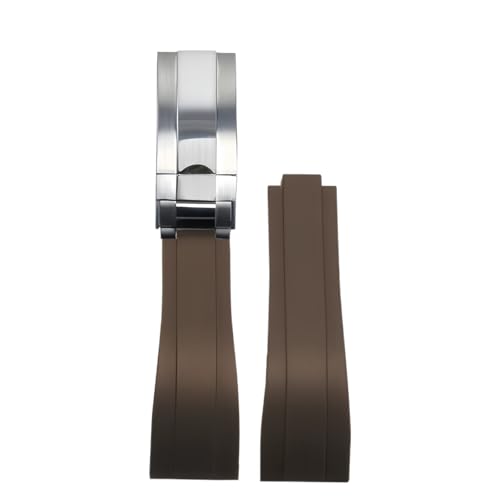 ROUHO 20mm Silikon Gummi Uhrband Schiebeverschluss Verschluss Ersatz Uhr Armband für Rolex Daytona SUB GMT-Braun + Matt Silber Schnalle von ROUHO