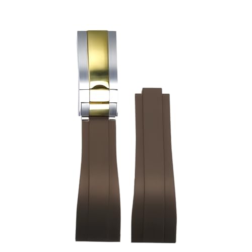 ROUHO 20mm Silikon Gummi Uhrband Schiebeverschluss Verschluss Ersatz Uhr Armband für Rolex Daytona SUB GMT-Braun + Silber Gold Schnalle von ROUHO
