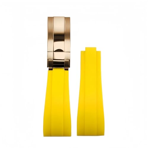 ROUHO 20mm Silikon Gummi Uhrband Schiebeverschluss Verschluss Ersatz Uhr Armband für Rolex Daytona SUB GMT-Gelb + Roségold Schnalle von ROUHO