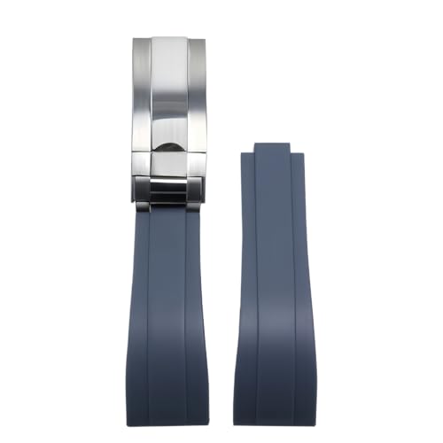 ROUHO 20mm Silikon Gummi Uhrband Schiebeverschluss Verschluss Ersatz Uhr Armband für Rolex Daytona SUB GMT-Grau + Matt Silber Schnalle von ROUHO
