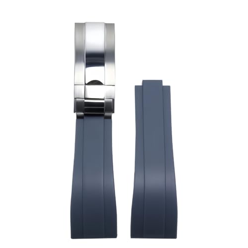 ROUHO 20mm Silikon Gummi Uhrband Schiebeverschluss Verschluss Ersatz Uhr Armband für Rolex Daytona SUB GMT-Grau + Poliertes Silber Schnalle von ROUHO