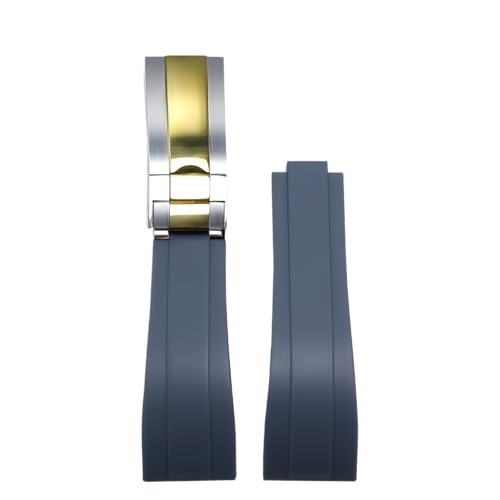 ROUHO 20mm Silikon Gummi Uhrband Schiebeverschluss Verschluss Ersatz Uhr Armband für Rolex Daytona SUB GMT-Grau + Silber Gold Schnalle von ROUHO
