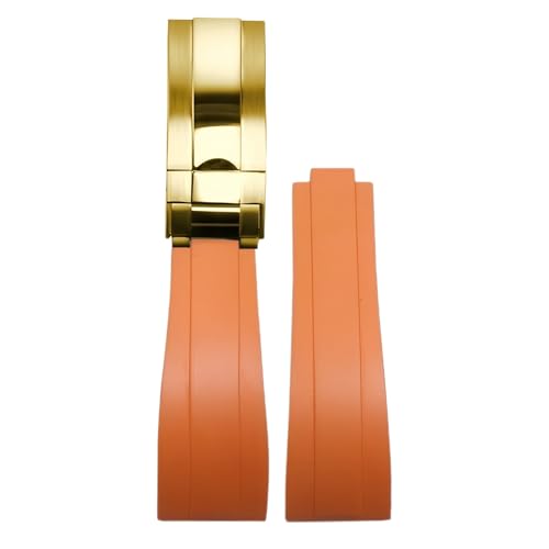 ROUHO 20mm Silikon Gummi Uhrband Schiebeverschluss Verschluss Ersatz Uhr Armband für Rolex Daytona SUB GMT-Orange + Gold Schnalle von ROUHO
