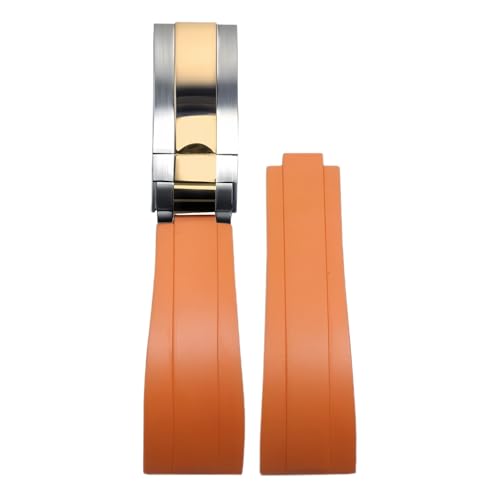 ROUHO 20mm Silikon Gummi Uhrband Schiebeverschluss Verschluss Ersatz Uhr Armband für Rolex Daytona SUB GMT-Orange + Roségold Schnalle von ROUHO