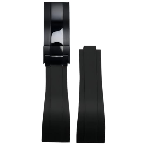 ROUHO 20mm Silikon Gummi Uhrband Schiebeverschluss Verschluss Ersatz Uhr Armband für Rolex Daytona SUB GMT-Schwarz + Schwarz Schnalle von ROUHO