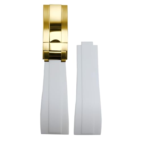 ROUHO 20mm Silikon Gummi Uhrband Schiebeverschluss Verschluss Ersatz Uhr Armband für Rolex Daytona SUB GMT-Weiß + Gold Schnalle von ROUHO