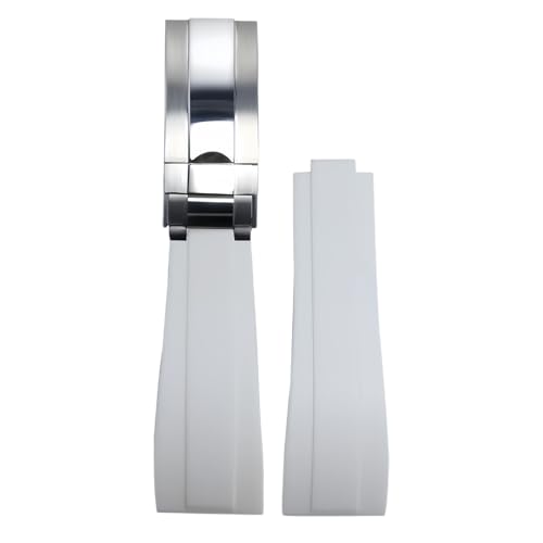 ROUHO 20mm Silikon Gummi Uhrband Schiebeverschluss Verschluss Ersatz Uhr Armband für Rolex Daytona SUB GMT-Weiß + Poliertes Silber Schnalle von ROUHO