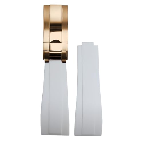 ROUHO 20mm Silikon Gummi Uhrband Schiebeverschluss Verschluss Ersatz Uhr Armband für Rolex Daytona SUB GMT-Weiß + Roségold Schnalle von ROUHO