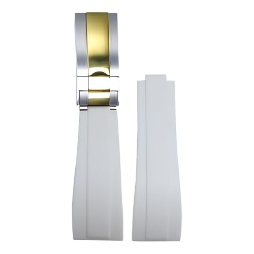 ROUHO 20mm Silikon Gummi Uhrband Schiebeverschluss Verschluss Ersatz Uhr Armband für Rolex Daytona SUB GMT-Weiß + Silber Gold Schnalle von ROUHO