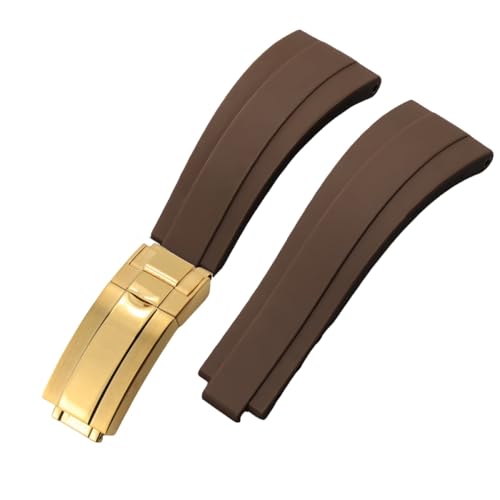 ROUHO 20mm Weicher Silikon Gummi Uhr Armband Verstellbare Einsatzverschluss Uhrband für Rolex Daytona GMT Yacht-Master-Braun + Gold Schnalle von ROUHO