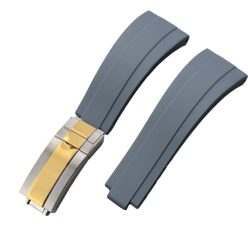 ROUHO 20mm Weicher Silikon Gummi Uhr Armband Verstellbare Einsatzverschluss Uhrband für Rolex Daytona GMT Yacht-Master-Grau + Silber Gold Schnalle von ROUHO