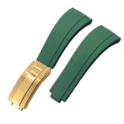 ROUHO 20mm Weicher Silikon Gummi Uhr Armband Verstellbare Einsatzverschluss Uhrband für Rolex Daytona GMT Yacht-Master-Grün + Gold Schnalle von ROUHO