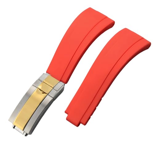 ROUHO 20mm Weicher Silikon Gummi Uhr Armband Verstellbare Einsatzverschluss Uhrband für Rolex Daytona GMT Yacht-Master-Rot + Silber Gold Schnalle von ROUHO