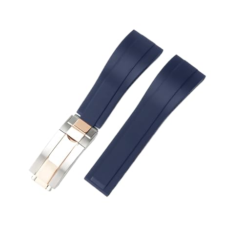 ROUHO 21mm Silikon Sport Uhr Armband Einsatzverschluss Uhr Band Zubehör für Rolex Submariner Oyster-Blau + Silber Roségold Schnalle von ROUHO