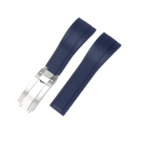ROUHO 21mm Silikon Sport Uhr Armband Einsatzverschluss Uhr Band Zubehör für Rolex Submariner Oyster-Blau + Silber Schnalle von ROUHO