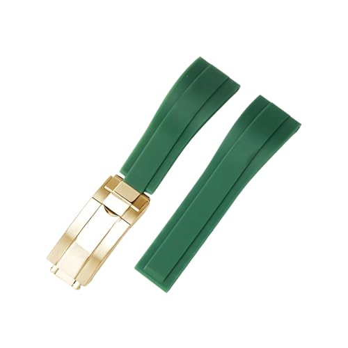 ROUHO 21mm Silikon Sport Uhr Armband Einsatzverschluss Uhr Band Zubehör für Rolex Submariner Oyster-Grün + Gold Schnalle von ROUHO