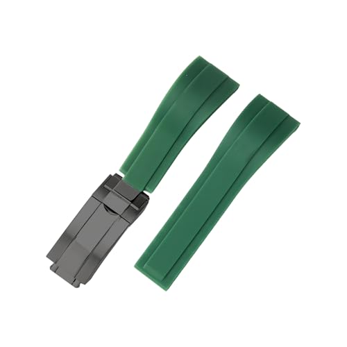 ROUHO 21mm Silikon Sport Uhr Armband Einsatzverschluss Uhr Band Zubehör für Rolex Submariner Oyster-Grün + Schwarz Schnalle von ROUHO