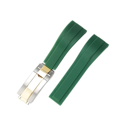 ROUHO 21mm Silikon Sport Uhr Armband Einsatzverschluss Uhr Band Zubehör für Rolex Submariner Oyster-Grün + Silber Gold Schnalle von ROUHO