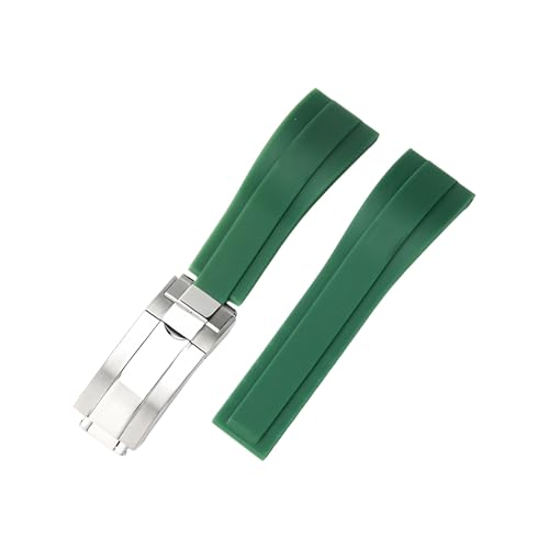 ROUHO 21mm Silikon Sport Uhr Armband Einsatzverschluss Uhr Band Zubehör für Rolex Submariner Oyster-Grün + Silber Schnalle von ROUHO