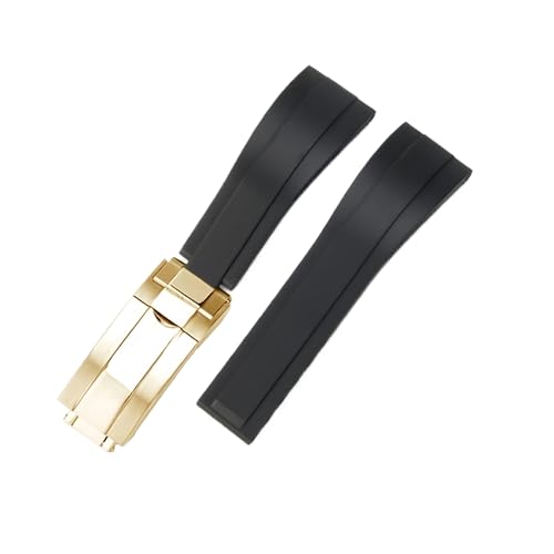 ROUHO 21mm Silikon Sport Uhr Armband Einsatzverschluss Uhr Band Zubehör für Rolex Submariner Oyster-Schwarz + Gold Schnalle von ROUHO