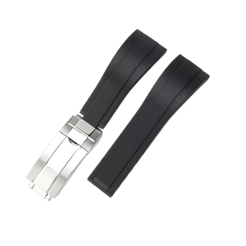 ROUHO 21mm Silikon Sport Uhr Armband Einsatzverschluss Uhr Band Zubehör für Rolex Submariner Oyster-Schwarz + Silber Schnalle von ROUHO
