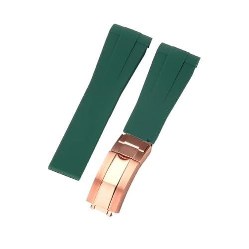 ROUHO 21mm Weicher Gummi Uhr Armband Zubehör Ersatz Einsatzverschluss Männer Uhrband für Rolex Submariner Yacht-Master-Grün + Roségold Schnalle von ROUHO