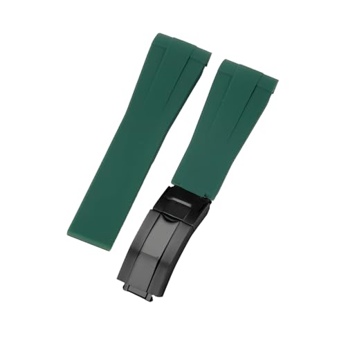 ROUHO 21mm Weicher Gummi Uhr Armband Zubehör Ersatz Einsatzverschluss Männer Uhrband für Rolex Submariner Yacht-Master-Grün + Schwarz Schnalle von ROUHO