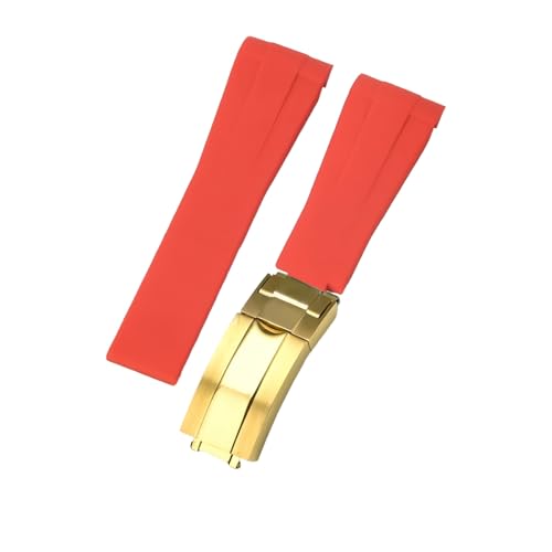 ROUHO 21mm Weicher Gummi Uhr Armband Zubehör Ersatz Einsatzverschluss Männer Uhrband für Rolex Submariner Yacht-Master-Rot + Gold Schnalle von ROUHO