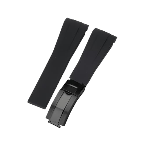 ROUHO 21mm Weicher Gummi Uhr Armband Zubehör Ersatz Einsatzverschluss Männer Uhrband für Rolex Submariner Yacht-Master-Schwarz + Schwarz Schnalle von ROUHO
